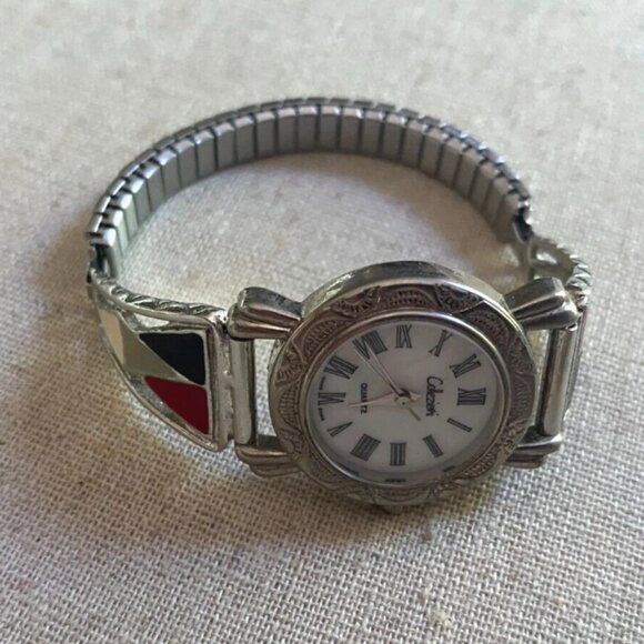 VINTAGE Collezioni Harlequin Art Deco Silver-tone Stretch bracelet Wrist Watch - Picture 5 of 5